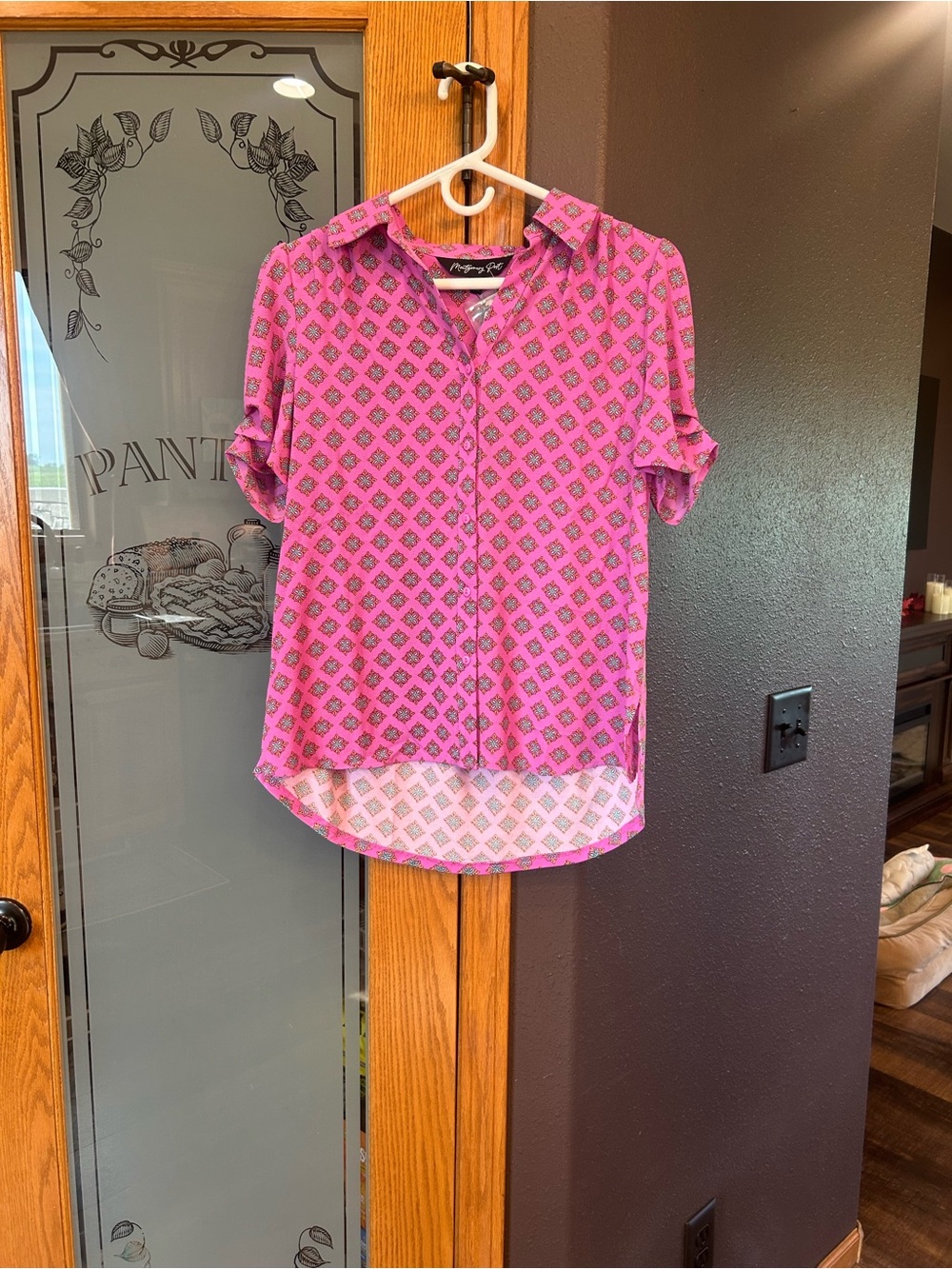 Pink Printed Button-Front Blouse by
